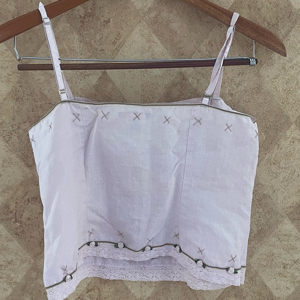 Whistles Linen Embroidered Baby Pink Cami Top with Lace Trim Size US 10 - Picture 9 of 15